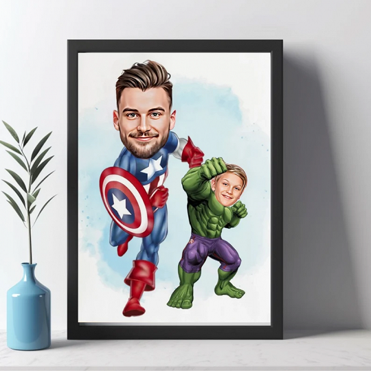 Custom Super Dad and Son Cartoon Portrait, Super Dad Portrait, Dad's Gift, Super Dad Caricature, Superhero Caricature, Caricature from Photo