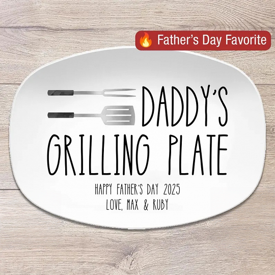 Grilling BBQ Plate, Personalized Serving Tray Platter, Father's Day Gift for BBQ Lover, Gifts for Him, Outdoor Poolside, Christmas for Dad