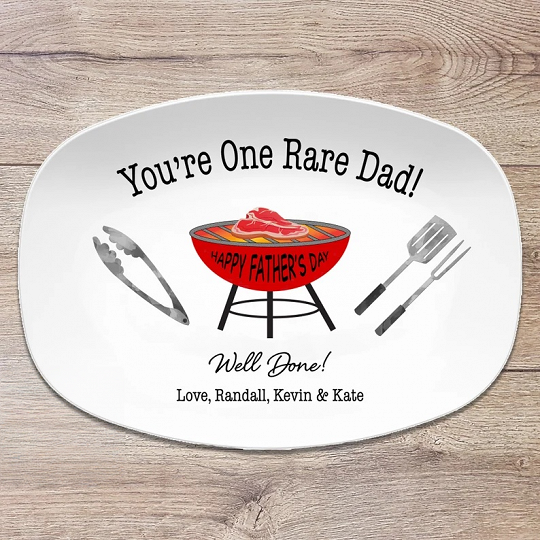 One Rare Daddy Grilling BBQ Plate, Job Well Done Personalized Serving Tray Platter, Father's Day Gift for Him