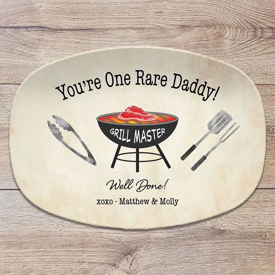 One Rare Daddy Grilling BBQ Plate, Job Well Done Personalized Serving Tray Platter, Father's Day Gift for Him