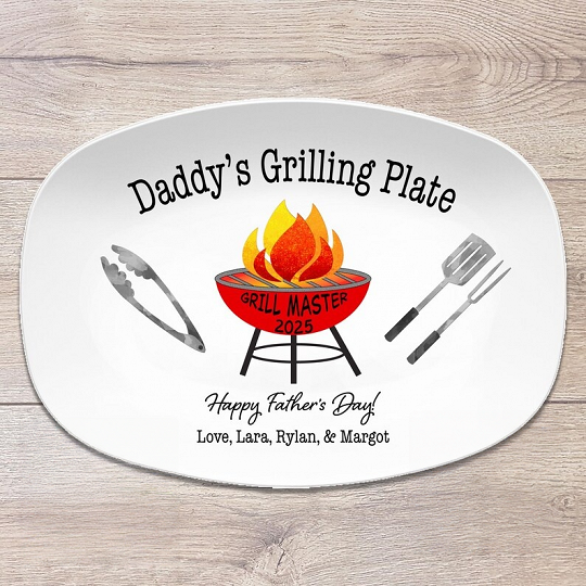 Grilling Personalized Plate, Daddy's BBQ Plate for Father's Day from Kids, Custom Grill Gift for Him for Birthday, Grill Master Dad