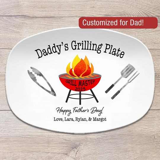 Grilling Personalized Plate, Daddy's BBQ Plate for Father's Day from Kids, Custom Grill Gift for Him for Birthday, Grill Master Dad