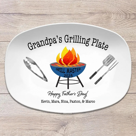 Grilling Personalized Plate, Daddy's BBQ Plate for Father's Day from Kids, Custom Grill Gift for Him for Birthday, Grill Master Dad