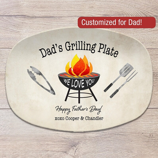 Grilling Personalized Plate, Daddy's BBQ Plate for Father's Day from Kids, Custom Grill Gift for Him for Birthday, Grill Master Dad