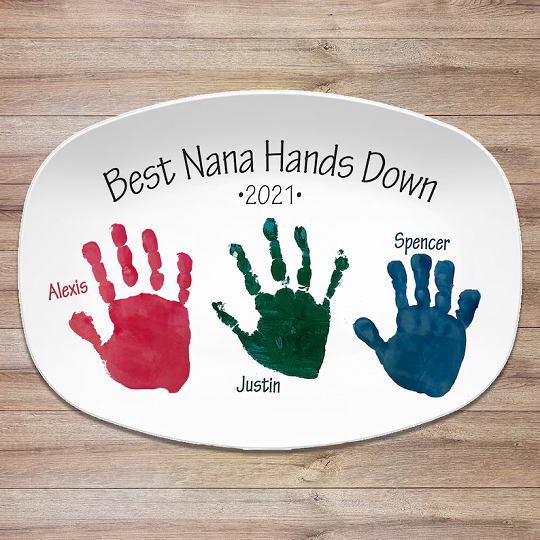 Best Dad Handprint Personalized Platter |Father's Day Custom Gift from Kids, Gift for Dads, Gift for Moms, Best Mom, Best Hands Down