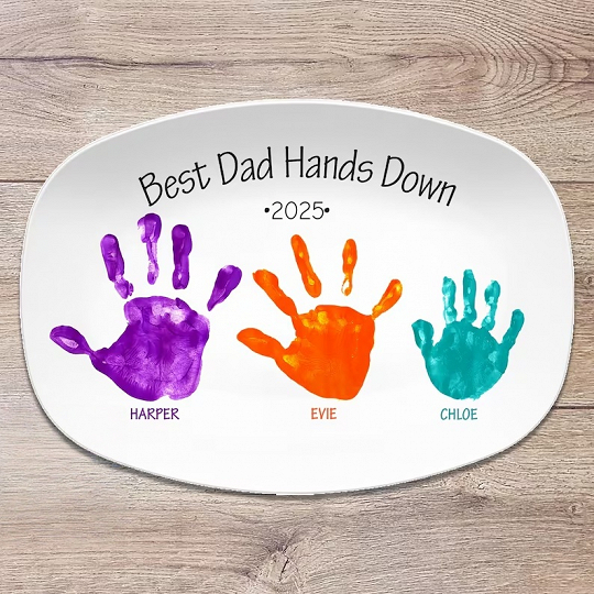 Best Dad Handprint Personalized Platter |Father's Day Custom Gift from Kids, Gift for Dads, Gift for Moms, Best Mom, Best Hands Down