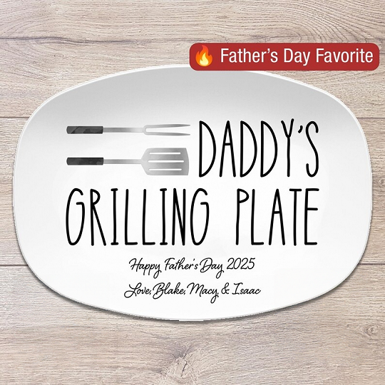 Grilling BBQ Plate, Personalized Serving Tray Platter, Father's Day Gift for BBQ Lover, Gifts for Him, Outdoor Poolside, Christmas for Dad