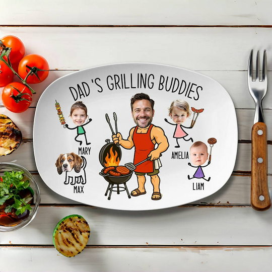 Dad’s Grilling Plate, Father’s Day Gift From Kids, Personalized Grilling Plate, Custom Grilling Plate Gift With Kids Names, BBQ Gift For Dad