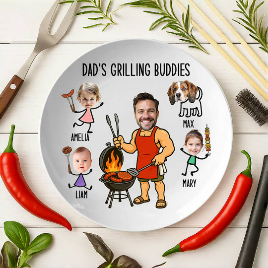 Dad’s Grilling Plate, Father’s Day Gift From Kids, Personalized Grilling Plate, Custom Grilling Plate Gift With Kids Names, BBQ Gift For Dad