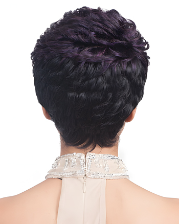 Textured Pixie Cut Wig for Black Women – Short Curly Purple Black Synthetic Wig with Layers and Bangs