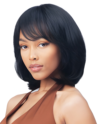 Shoulder Length Straight Wig with Wispy Bangs for Black Women – Natural Look Synthetic Hair