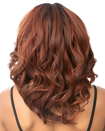 Glamorous Shoulder Length Wavy Synthetic Wig with Bangs in Auburn Highlights