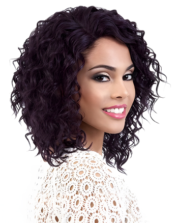 Amazing Capless Deep Curly Synthetic Wig – Shoulder Length Dark Purple Hair