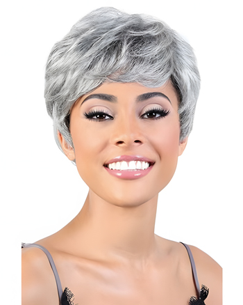 Elegant Short Pixie Wig – Capless Silver Gray Synthetic Hair for Women