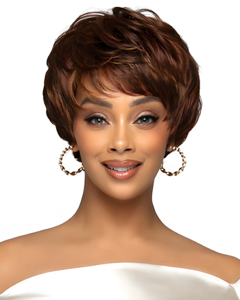 Capless Short Synthetic Wig for Black Women – Auburn Highlighted Layered Pixie Cut