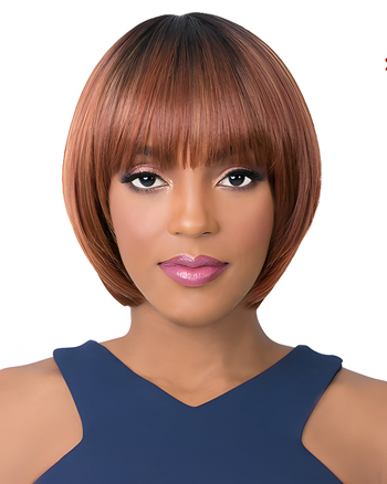 Straight Bob Wig with Bangs – Copper Brown Synthetic Capless Wig for Black Women