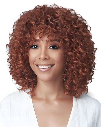 Copper Red Curly Wig with Bangs – Medium Length Afro Style Synthetic Wig for Women