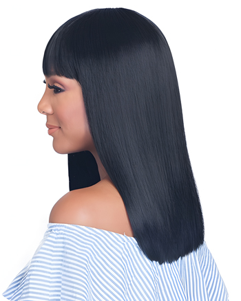 Sleek Straight Black Wig with Bangs – Long Natural Look Synthetic Wig for Black Women | Heat Resistant Fiber Hair for Daily Wear