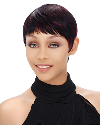 Short Pixie Cut Wig for Black Women – Natural Look Synthetic Hair Wig with Bangs, Heat Resistant, Red Highlights, Glueless Full Cap Wig