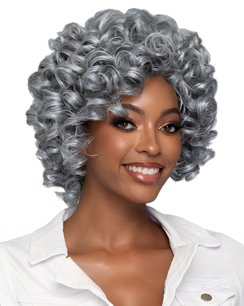 Silver Gray Afro Curly Wig for Black Women – Short Synthetic Hair Full Wig with Tight Curls, Heat Resistant Costume and Daily Use