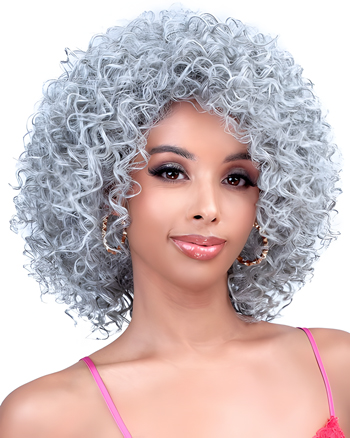 Silver Grey Afro Curly Wig for Women – Short Kinky Curly Synthetic Hair, Natural Voluminous Look for Cosplay, Party, Daily Wear