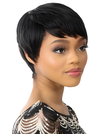 Short Black Pixie Cut Wig for Women – Natural-Looking Synthetic Wig with Side Bangs