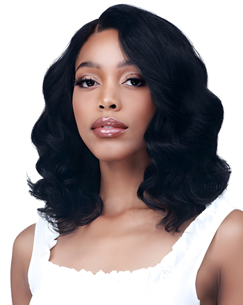 Natural-Looking Loose Wave Bob Wig – Shoulder-Length Black Synthetic Wig with Middle Part