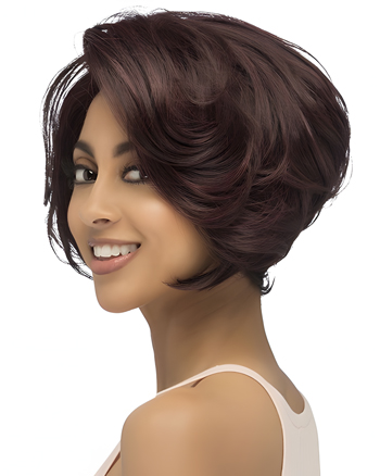 Short Burgundy Layered Bob Wig for Women – Natural Wavy Synthetic Hair with Side Part