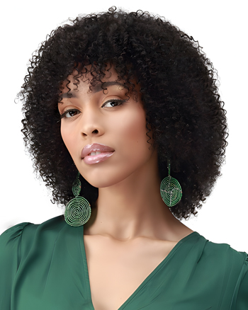 Curly Afro Wig with Bangs – Natural Black Short Kinky Curly Synthetic Wig for Women