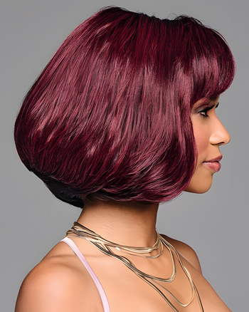 Short Layered Bob Wig with Side Part – Wine Red Ombre Synthetic Hair for Bold & Glamorous Looks