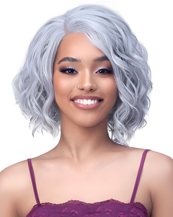 Short Silver Wavy Synthetic Wig with Side Part for African American Women – Natural Look & Heat Resistant