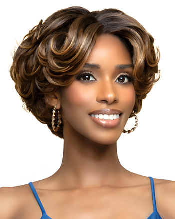 Short Layered Curly Wig for Black Women – Highlighted Bouncy Fluffy Curls, Heat Resistant Synthetic Hair