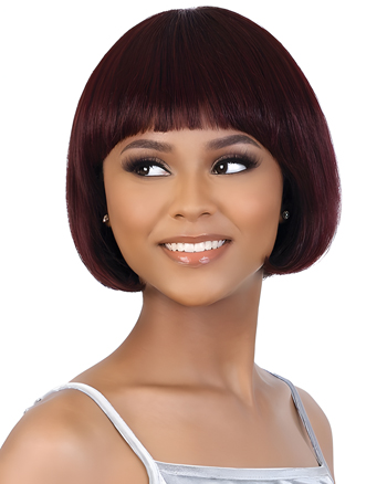 Chic Burgundy Short Bob Synthetic Wig with Full Bangs – Sleek Straight African American Style