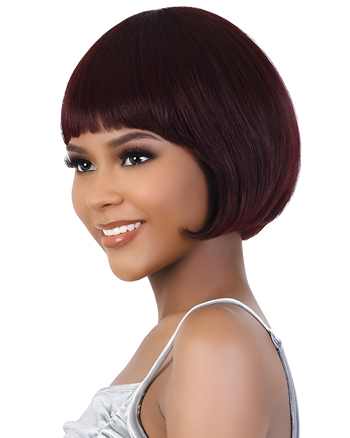 Chic Burgundy Short Bob Synthetic Wig with Full Bangs – Sleek Straight African American Style
