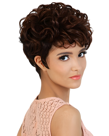 Short Curly Brown Synthetic Wig for Women – Natural Voluminous Pixie Cut, Heat Resistant Daily & Party Wig