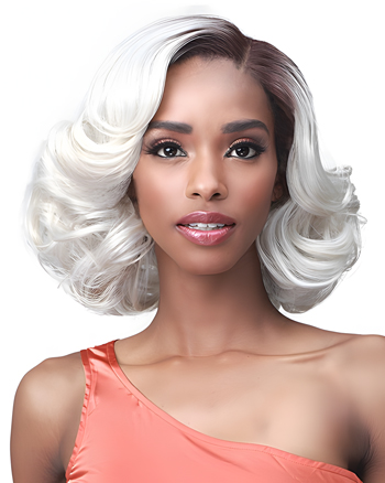 Vintage Platinum Blonde Wig with Dark Roots – Shoulder Length Body Wave Synthetic Wig for Black Women
