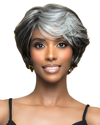 Short Salt and Pepper Layered Wig with Side Bangs for African American Women
