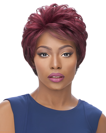 Short Burgundy Pixie Cut Wig for Black Women – Layered Synthetic Wig with Voluminous Style