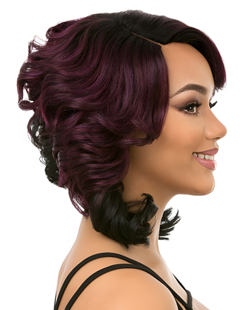 Shoulder Length Curly Ombre Purple Wig for Black Women – Synthetic Vintage Style Wig with Side Part