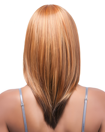 Straight Layered Synthetic Wig with Side Bangs – Ombre Honey Blonde to Dark Brown, Heat Resistant, Natural Look