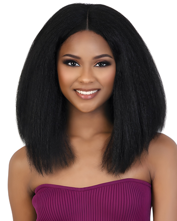 Natural Black Yaki Straight Synthetic Wig with Middle Part for African American Women