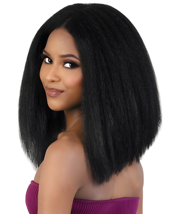 Natural Black Yaki Straight Synthetic Wig with Middle Part for African American Women