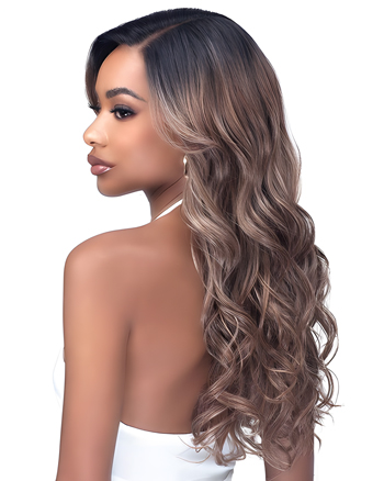 Long Wavy Ombre Capless- Wig – Natural Brown to Ash Blonde Blend with Middle Part