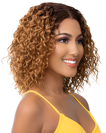 Ombre Honey Blonde Curly Bob Wig for Black Women – Shoulder Length Synthetic Lace Front Wig with Natural Hairline