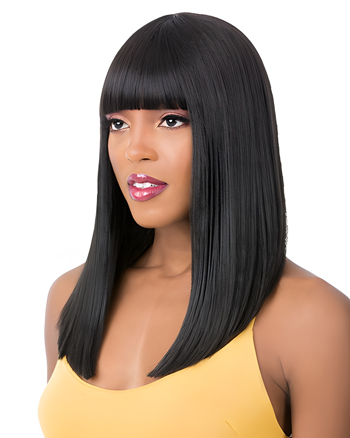 Sleek Straight Synthetic Wig with Full Bangs for Black Women – Natural Look, Heat Resistant