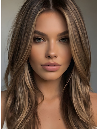 Honey Blonde Highlight Lace Front Human Hair Wig – Long Wavy Wig with Middle Part & Natural Brown Roots