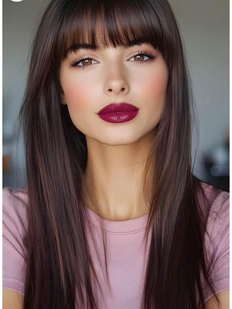 Straight Dark Brown Human Hair Wig with Bangs – 13x4 Lace Front Natural Look