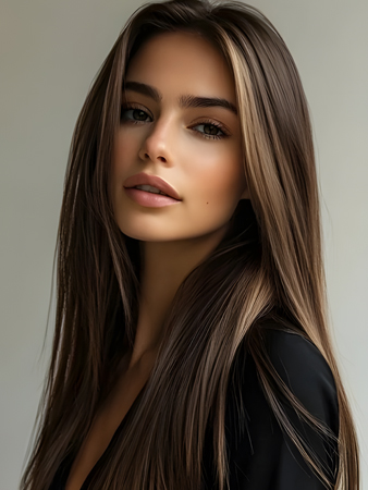 Long Straight Lace Front Human Hair Wig – Middle Part, Natural Brown Balayage, Glueless & Pre-Plucked