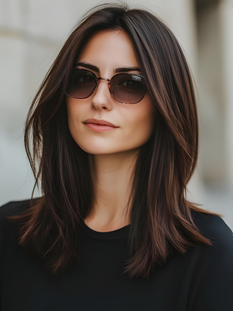 Medium Straight Lace Front Human Hair Wig – Natural Dark Brown Shoulder Length Glueless Wig for Women