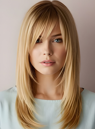 Blonde Straight Lace Front Human Hair Wig – Medium Length Layered Wig with Bangs for Women